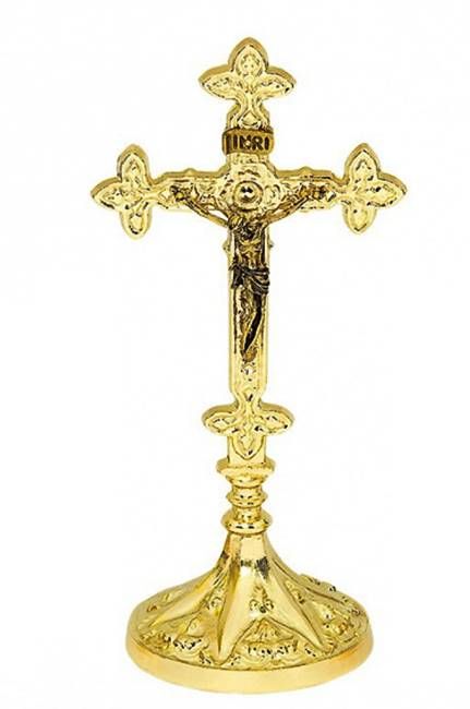 sklep z dewocjonaliami Mosiężny krzyż stojący z reliefem 22 cm 02-130