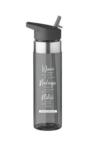 Bidon na wodę ze słomką "WIARA NADZIEJA MIŁOŚĆ" grafitowy sklep chrześcijanski
