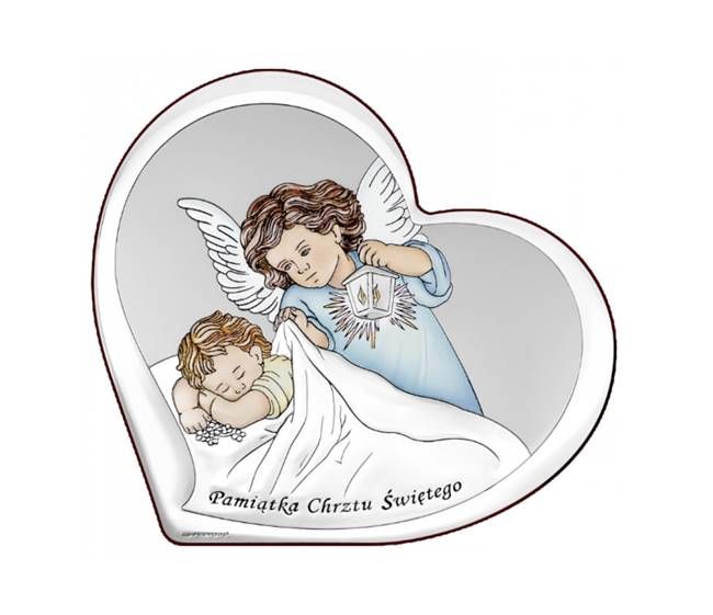 Obrazek srebrny Anioł Stróż Pamiątka Chrztu Świętego 6449/1C sklep chrześcijanski upominki na chrzest