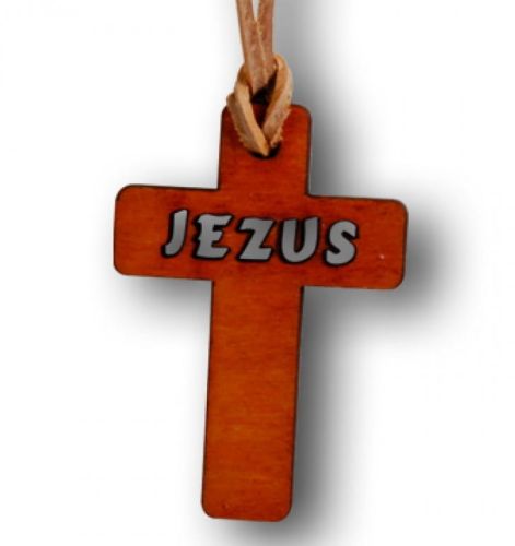 Krzyżyk na szyję drewniany wycięty z rzemykiem nr.5 e-relighijne.pl