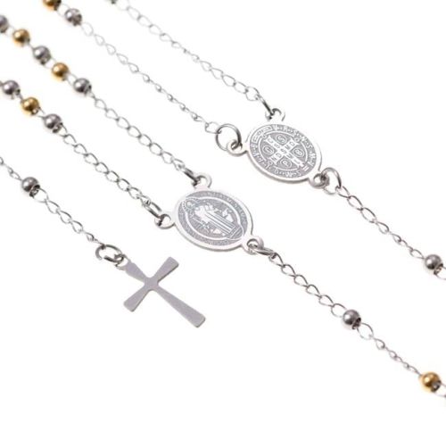 Różaniec naszyjnik ze stali szlachetnej z medalikiem św. Benedykta Stainless Steel RS004 sklep z różańcami na szyję