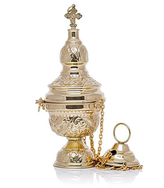 Sklep z wyposażeniem do kościołów: Kadzielnica trybularz kościelny mosiądz - 24 cm CE-1001-1