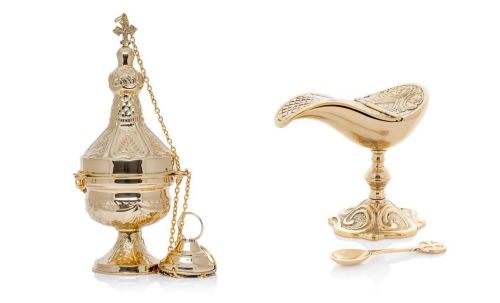 Zestaw trybularz z łódką: Trybularz z łódką do kościoła zestaw CE-1004/P27