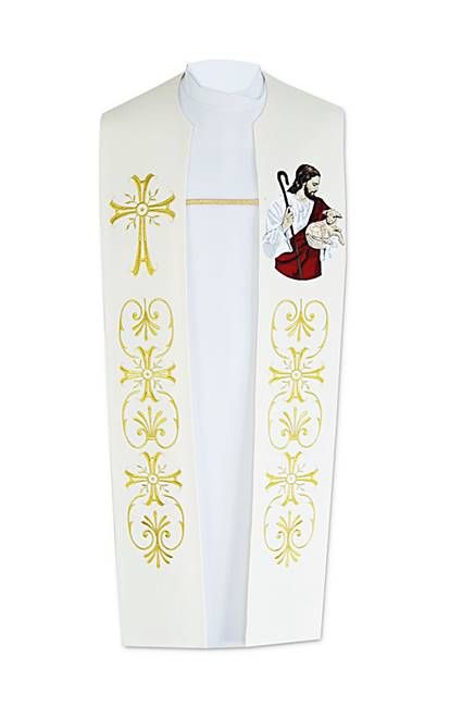 Stuła uroczysta z haftem Jezus Dobry Pasterz S-102 KORBIK sklep z szatami liturgicznymi