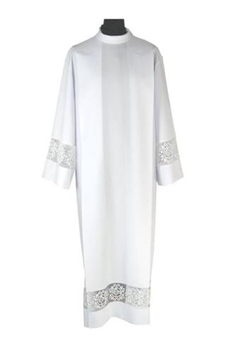 Sklep z szatami liturgicznymi - Alba kapłańska z zakładkami i koronkową wstawką A-10