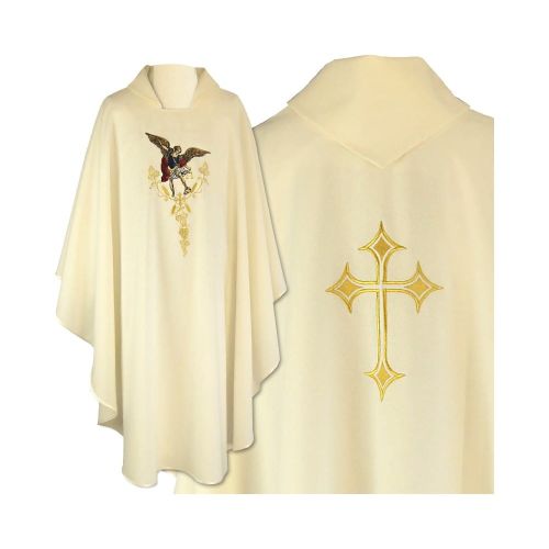 Ornat biały z haftowaną ikoną Świętego Michała Archanioła Producent Szat liturgicznych Korbik z Grudziądza