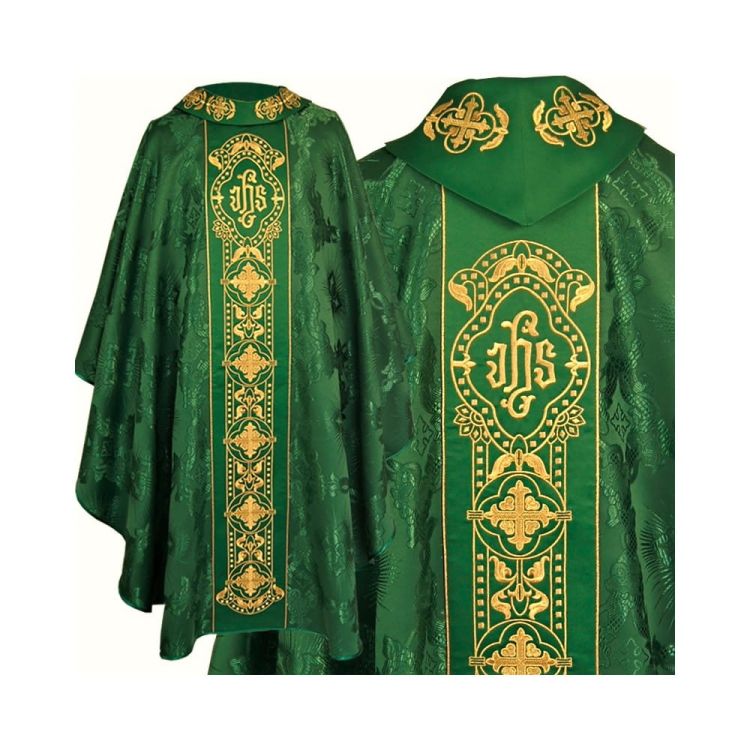 Uroczysty bogato haftowany ornat zielony K335 producent szat liturgicznych Grudziądz KORBIK