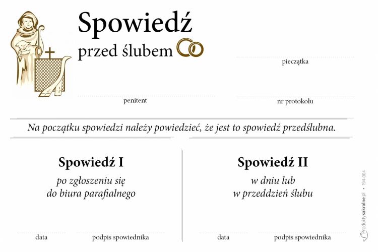 Spowiedź przedślubna - karteczki do spowiedzi - druki do kancelarii parafialnej (25 sztuk format A6) sklep