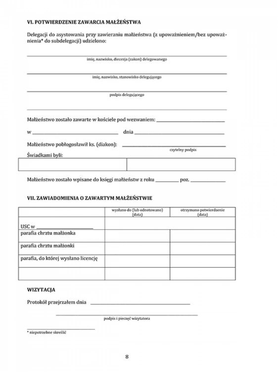 Protokół przedmałżeński - druki do kancelarii parafialnej (50 sztuk formatu A4)