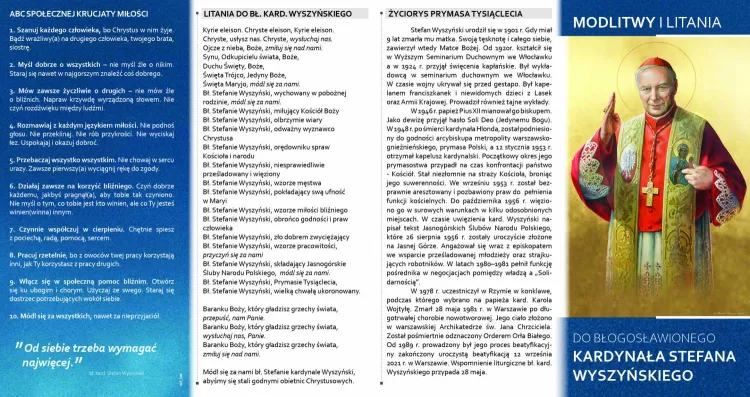 Folder składany Litania i Modlitwy do bł. kard. Stefana Wyszyńskiego (25 sztuk)