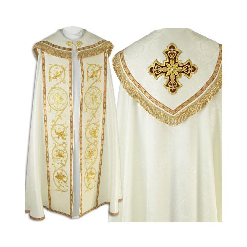 Biała kapa liturgiczna na nabożeństwa eucharystyczne K245 producent szat liturgicznych sklep