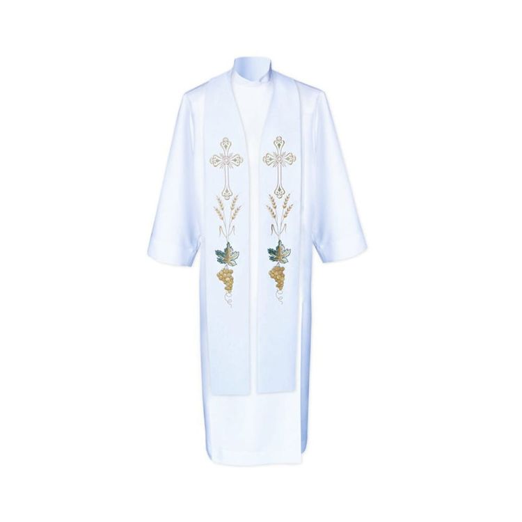 Szaty liturgiczne producent, stuły kapłańskie: Biała długa stuła do koncelebry z bogatym haftem K44