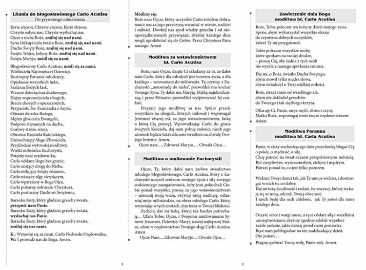 Folder składany Litania i Modlitwy do bł. Carlo Acutisa (25 sztuk)