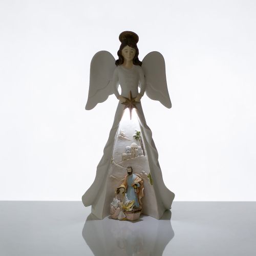 Figurka Anioła ze Świętą Rodziną - podświetlana dekoracja na Boże Narodzenie 21,5 cm KWS18094