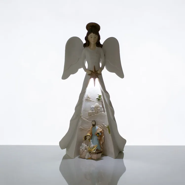 Figurka Anioła ze Świętą Rodziną - podświetlana dekoracja na Boże Narodzenie 21,5 cm KWS18094