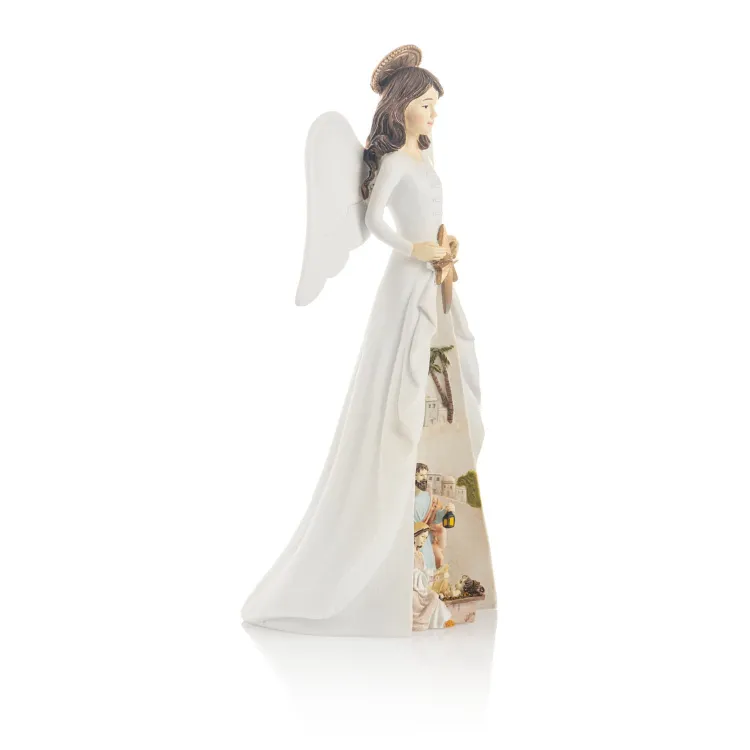 Figurka Anioła ze Świętą Rodziną - podświetlana dekoracja na Boże Narodzenie 21,5 cm KWS18094