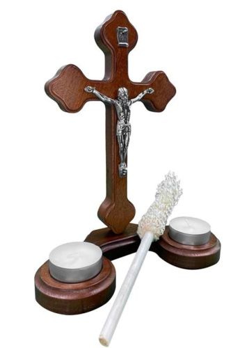 Zestaw na wizytę duszpasterską - krzyżyk, świece, kropidło KK003-C19 cm sklep chrześcijański z dewocjonaliami