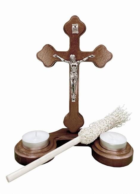 Zestaw na wizytę duszpasterską - krzyżyk, świece, kropidło KK003-C19 cm sklep chrześcijański z dewocjonaliami
