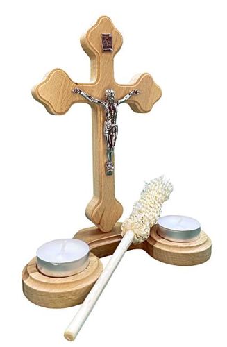 Zestaw na wizytę duszpasterską - krzyżyk, świece, kropidło KK003-J19 cm księgarnia religijna sklep