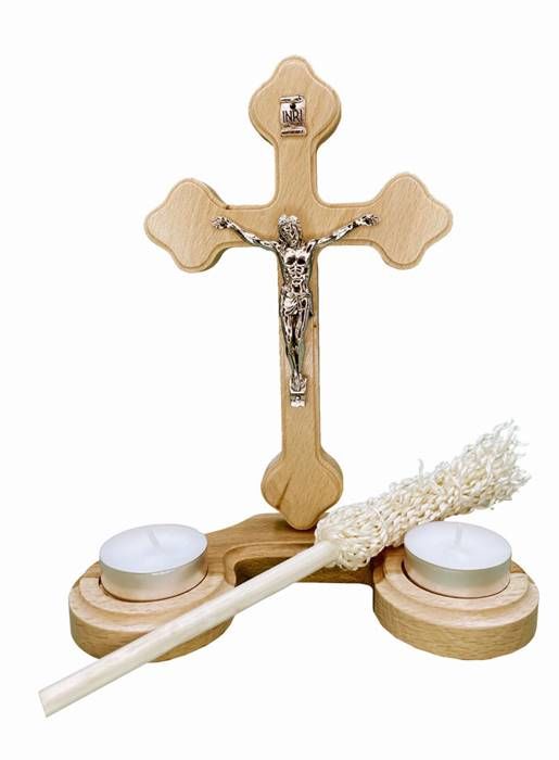 Zestaw na wizytę duszpasterską - krzyżyk, świece, kropidło KK003-J19 cm księgarnia religijna sklep