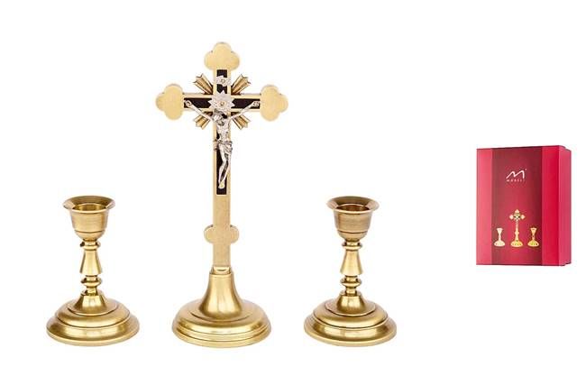 Sklep dewocjonalia komplety kolędowe: Tradycyjny zestaw na kolędę - krzyż i świeczniki wysokość 20 cm 00-10