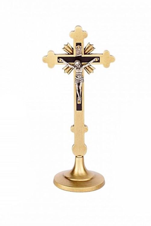 Tradycyjny krzyż stojący w kolorze starego złota - wysokość 18 cm (02-090) sklep chrześcijański