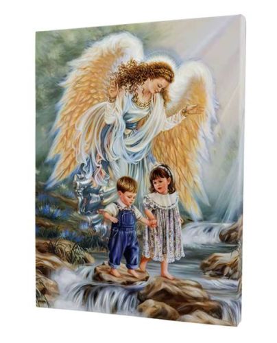 Chrześcijański sklep z artykułami religijnymi - upominki religijne na każdą okazję: Anioł Stróż z dziećmi - obraz na płótnie canvas do dziecięcego pokoju 40 x 60