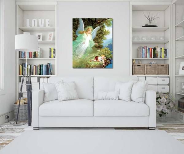 Tradycyjny obraz z Aniołem Stróżem - obraz na płótnie canvas dla dziecka 40 x 60