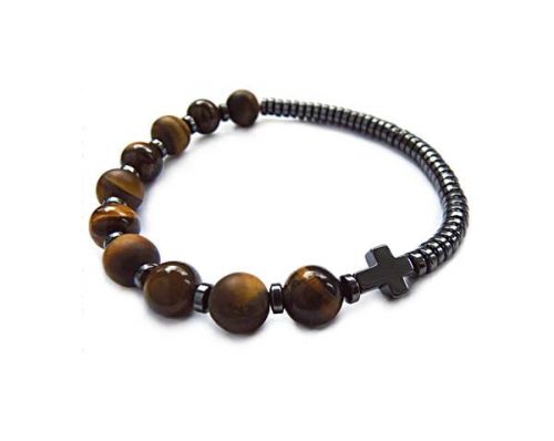 Biżuteria religijna różańce: Różaniec z kamieni z kamieni tygrysiego oka bransoletka na rękę dziesiątka 7544 [K57]