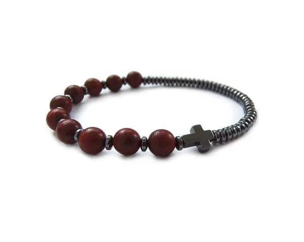 Sklep chrześcijański - biżuteria katolicka religijna - Różaniec dla mężczyzn bransoletka na rękę z drewna różanego - PALISANDER 7770 [SZ7]