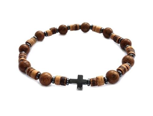 Męski różaniec na rękę z drewna wenge + kokosowego i hematytu 8459 [SZ8]