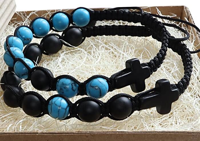 Zestaw różańców bransoletek dla pary - dla niego i dla niej ONYKS + TURKUS [8526] sklep chrześcijański z biżuterią religijną