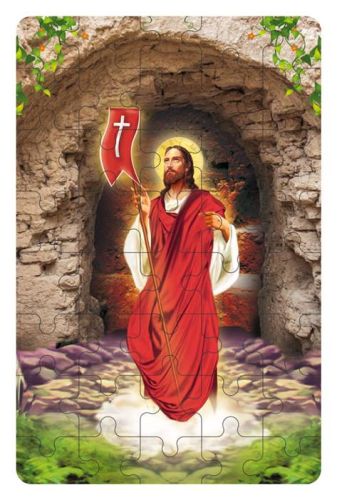 Chrześcijański sklep z pomocami duszpasterskimiPuzzle Jezus Chrystus Zmartwychwstały wychodzi z grobu PUZ118