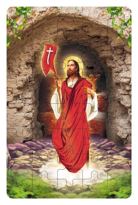 Chrześcijański sklep z pomocami duszpasterskimiPuzzle Jezus Chrystus Zmartwychwstały wychodzi z grobu PUZ118