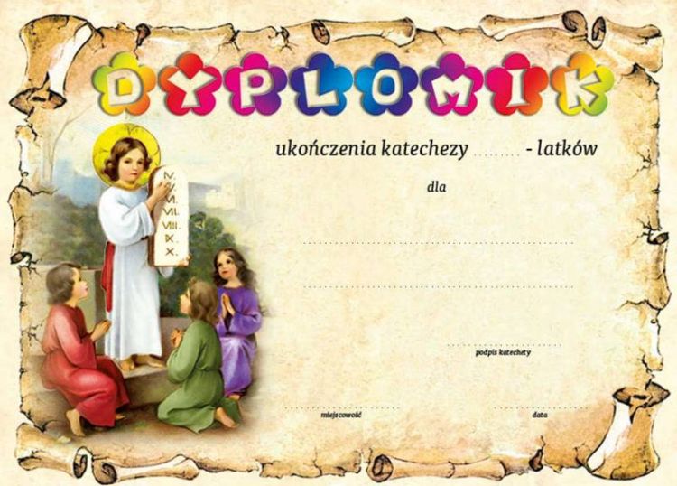 Dyplom - świadectwo katechezy w przedszkolu dla dzieci (10 sztuk) 077_020 sklep chrześcijański