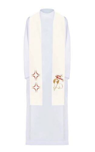 Stuła biała na Wielkanoc z haftowanym Barankiem KST/017 sklep chrześcijański szaty i naczynia liturgiczne