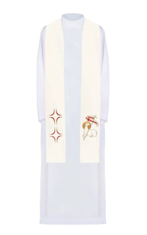 Stuła biała na Wielkanoc z haftowanym Barankiem KST/017 sklep chrześcijański szaty i naczynia liturgiczne