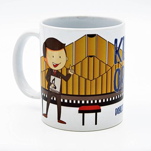 Sklep z artykułami religijnymi: KUBEK ORGANISTY Kubek z wesołą grafiką organisty przy organach i cytatem biblijnym