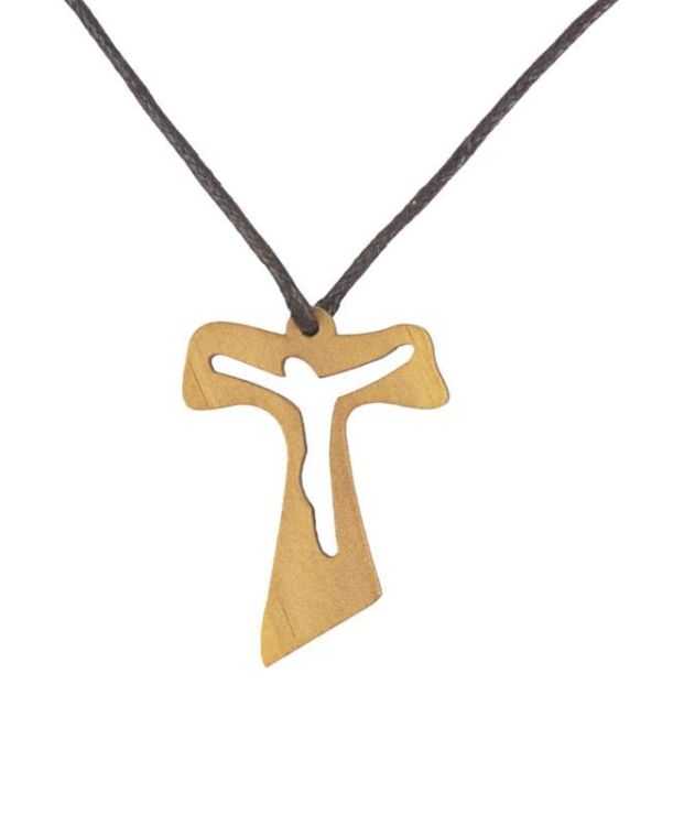Księgarnia chrześcijańska sklep e-religijne.pl: Krzyżyk TAU drewniany na szyję z wyciętym wizerunkiem Chrystusa WD163