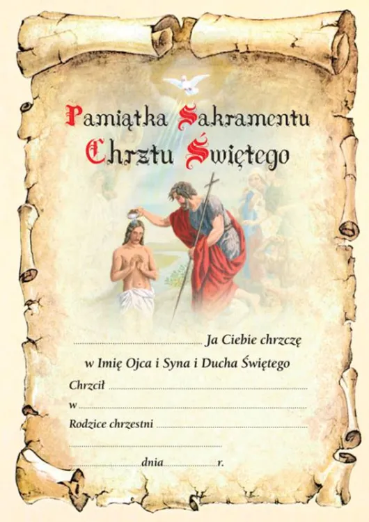 Pamiątka dyplom z okazji Sakramentu Chrztu Świętego 079_004 (10 sztuk) dewocjonalia