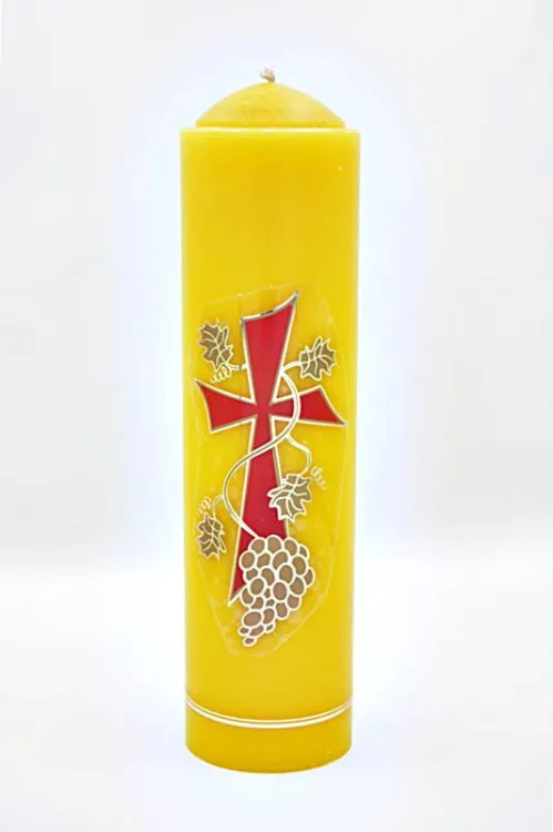 Świeca ołtarzowa spalająca żółta z naklejką 30 cm/8 wytwórnia świec liturgicznych