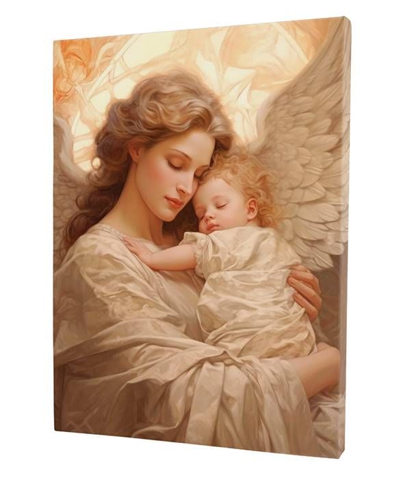 Sklep upominki religijne: Anioł Stróż z dzieckiem na rękach - nowoczesny obraz na płótnie canvas 30x40