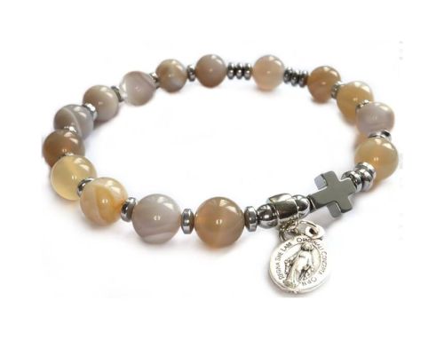 Różaniec bransoletka z szarego agatu z Cudownym Medalikiem 8592 [HB20] sklep chrześcijański różańce na rękę