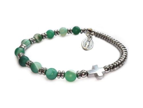 Bransoletka - różaniec na rękę z zielonych agatów i z Cudownym Medalikiem 8610 [7] księgarnia chrześcijańska