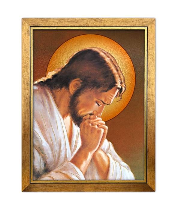 Obraz złocony w ramie - Jezus Chrystus modlący się K4032 18 x 24  sklep chrześcijański