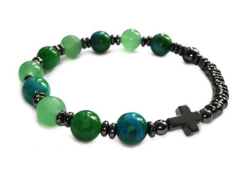 Różaniec z kamieni szlachetnych na rękę - mix zielone 8622 [HB14] SKLEP CHRZEŚCIJAŃSKI