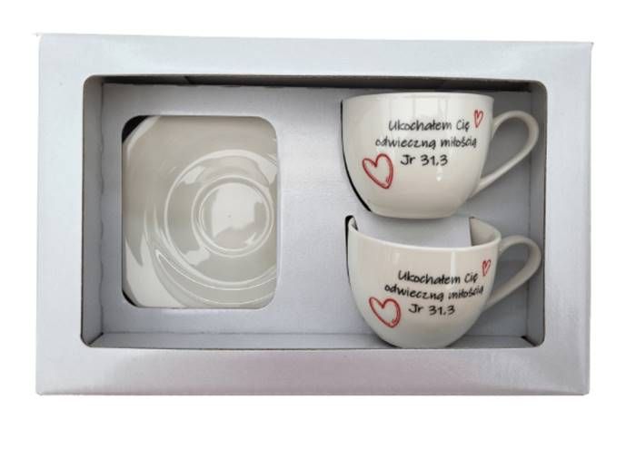 Filiżanki do kawy espresso 2 sztuki "Ukochałem cię odwieczną miłością" (Jr 31,3) księgarnia chrześcijańska