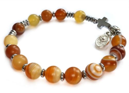 Różaniec bransoletka na rękę z kamieni szlachetnych: miodowy agat i hematyt 8663 [P10] księgarnia chrześcijańska