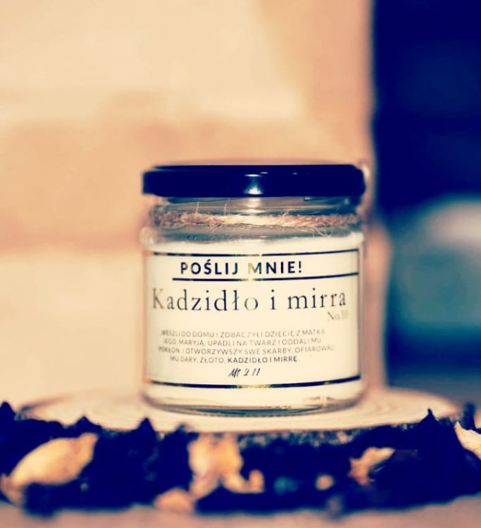 KADZIDŁO I MIRRA - biblijna sojowa świeca zapachowa do modlitwy 200 ml sklep chrześcijański