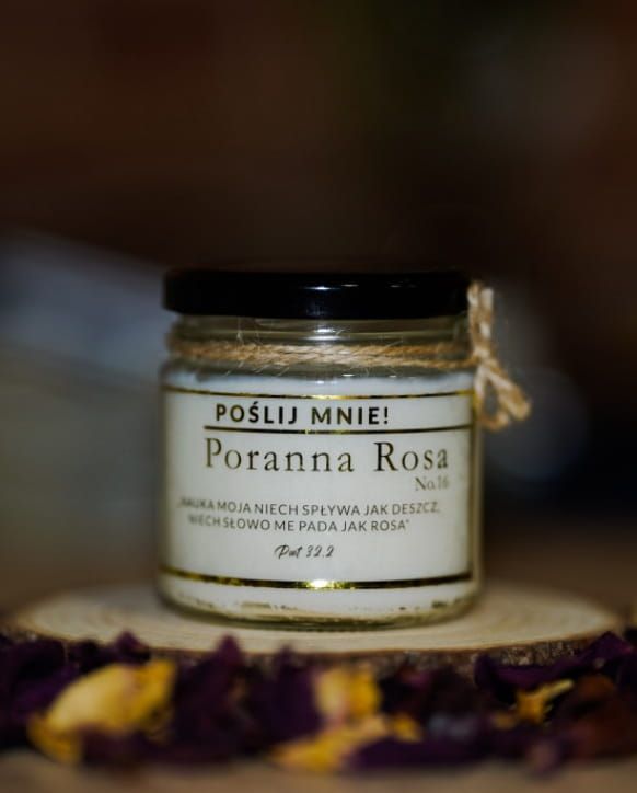 Biblijna świeca naturalna sojowa PORANNA ROSA 200 ml sklep z dewocjonaliami - największy wybór gadżetów